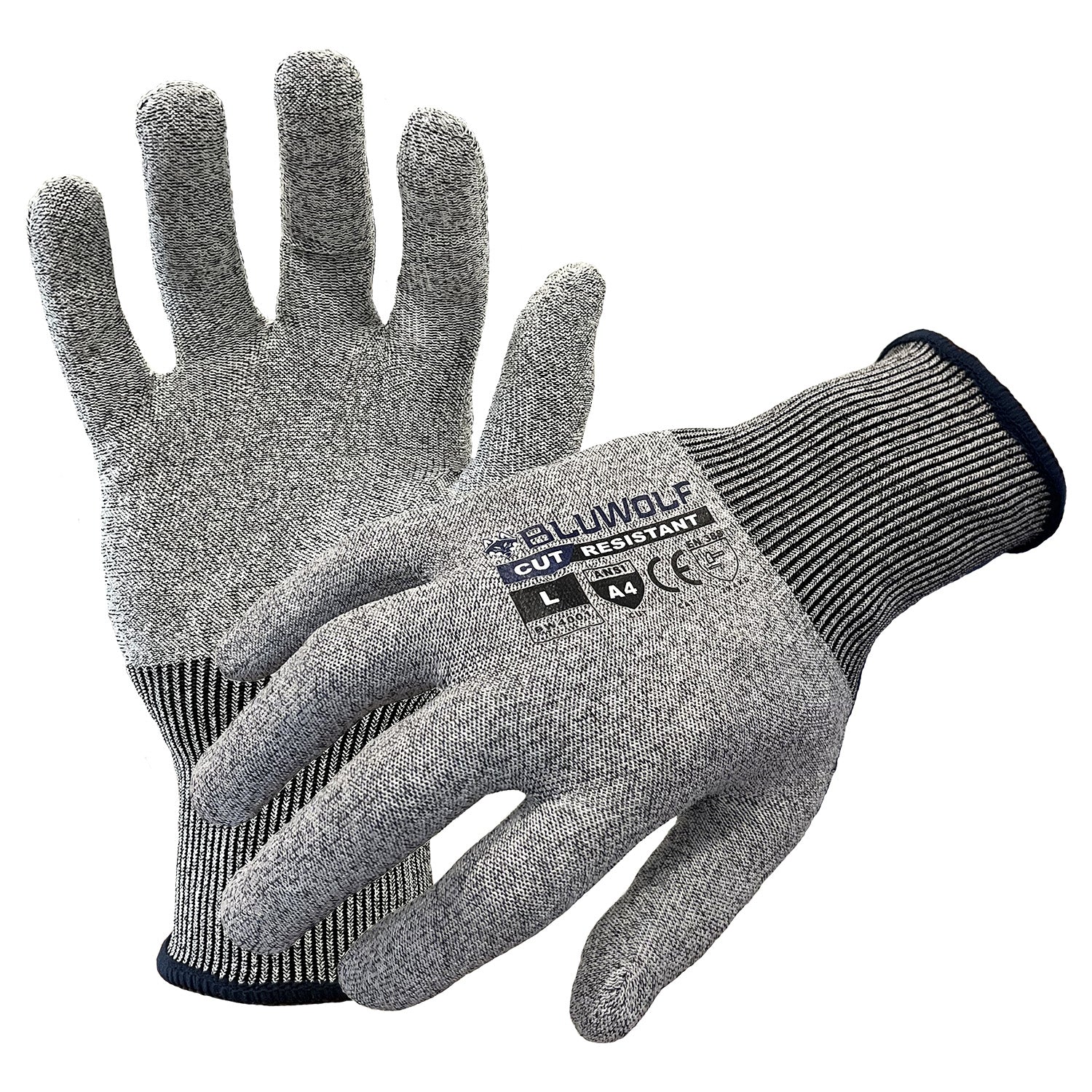 Azusa Safety BLUWOLF 18-Gauge Seamless HPPE-Blended Uncoated ANSI A4 Cut Resistant Work Gloves, M