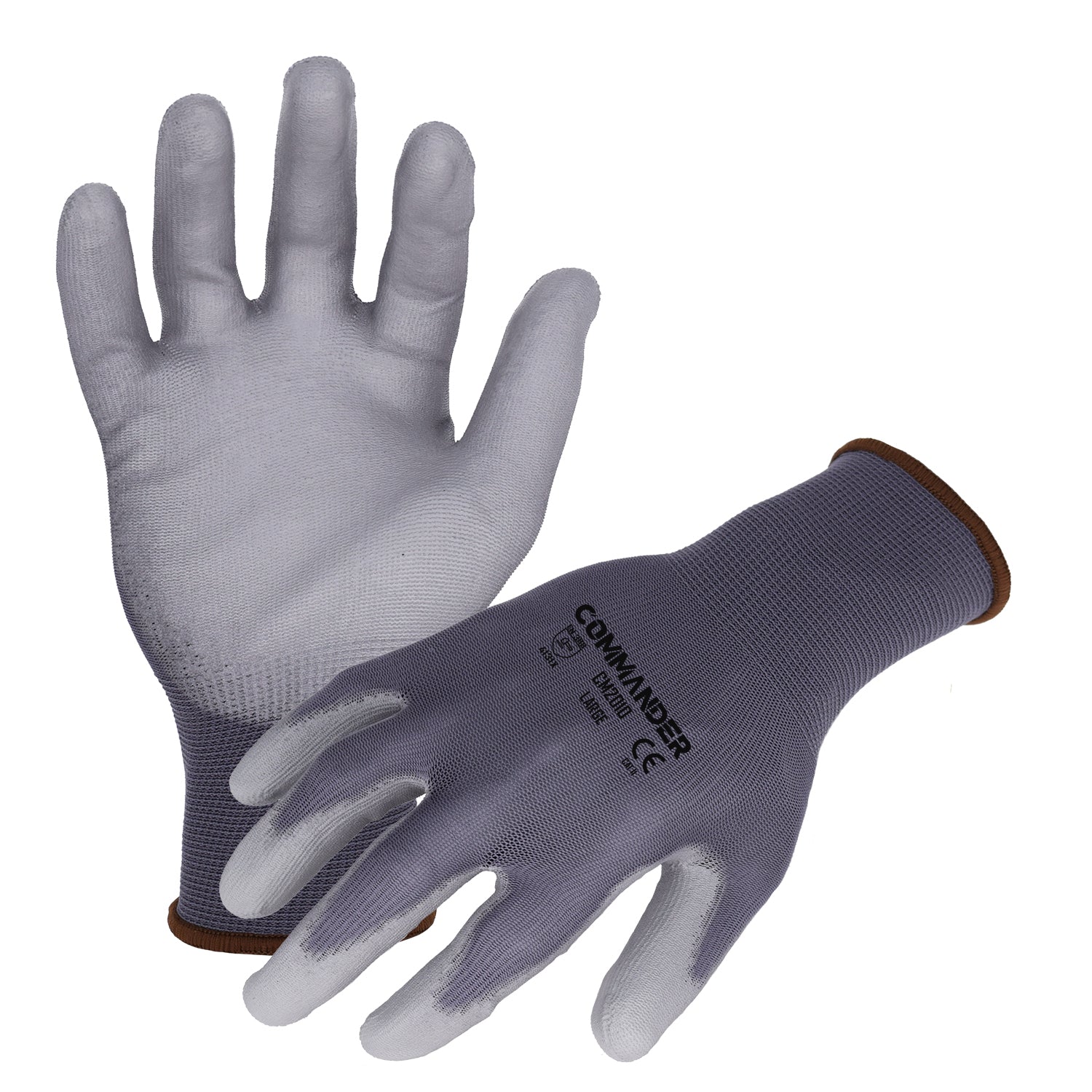 Azusa Safety Commander 13 Gauge Gray Nylon Work Gloves with Polyurethane Palm Coating, L