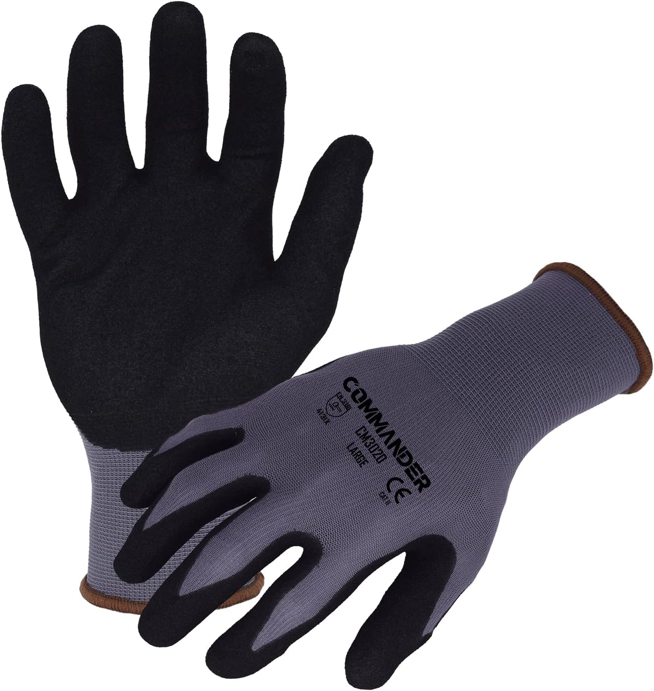 Azusa Safety Commander 15 Gauge Black Nylon/Spandex Work Gloves with Sandy Foam Nitrile Palm Coating, 2XL