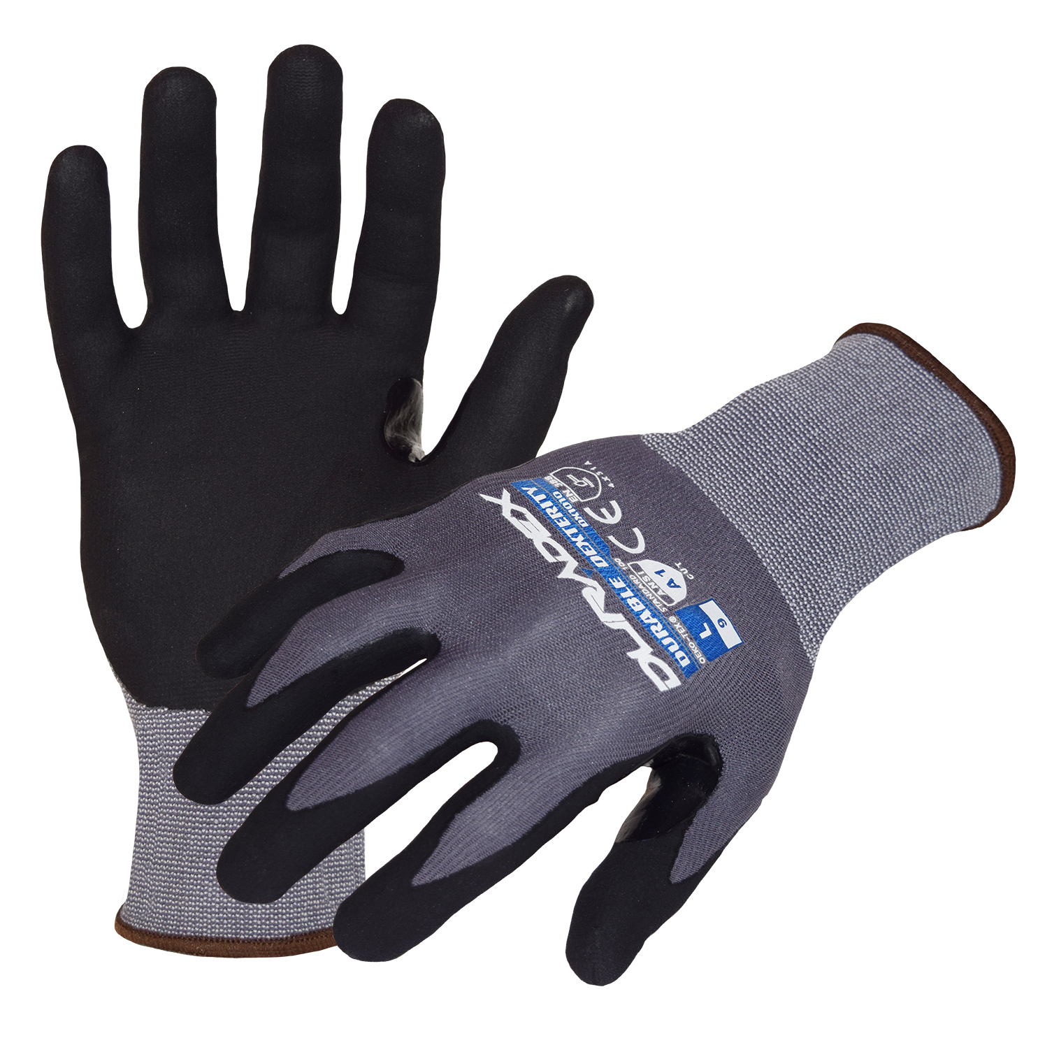 Azusa Safety Dura-Dex 15 Gauge Gray Nylon/Spandex Blended Work Gloves with Dura Foam Nitrile/Polyurethane Palm Coating and Reinforced Thumb Crotch M