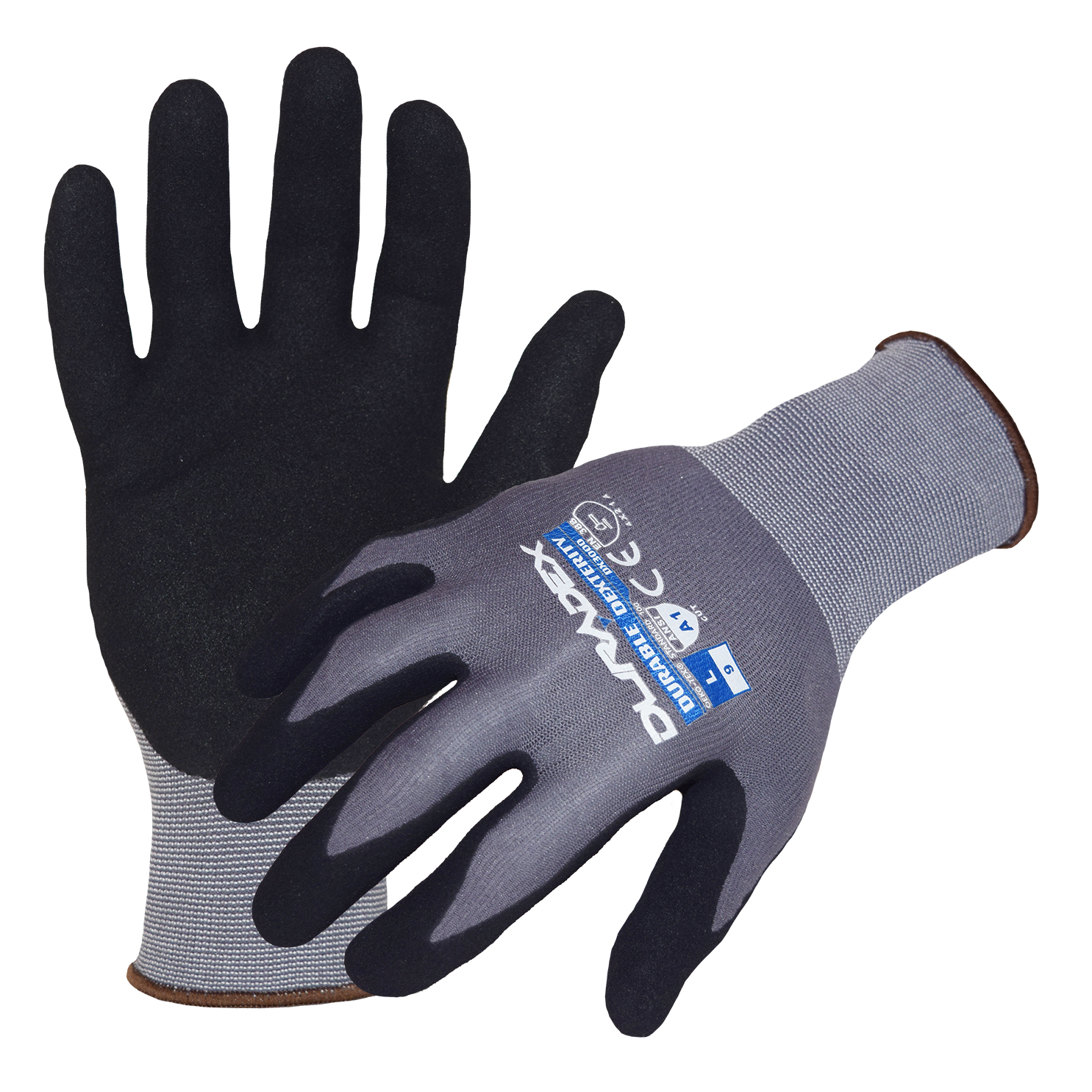 Azusa Safety Dura-Dex 15 Gauge Gray Nylon/Spandex Blended Work Gloves with Sandy Foam Palm Coating Coating  L