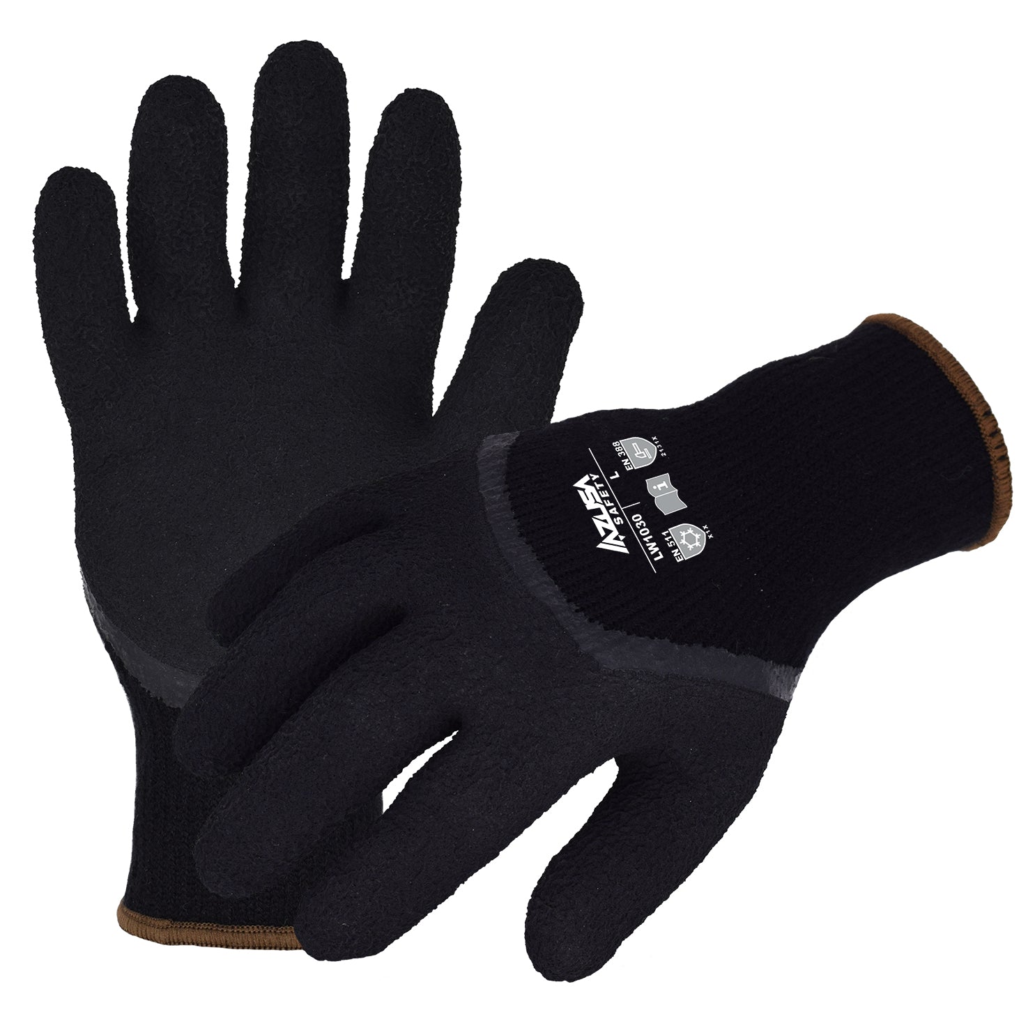 Azusa Safety Black Acrylic Winter Gloves with 3/4 Foam Latex Coating  XL