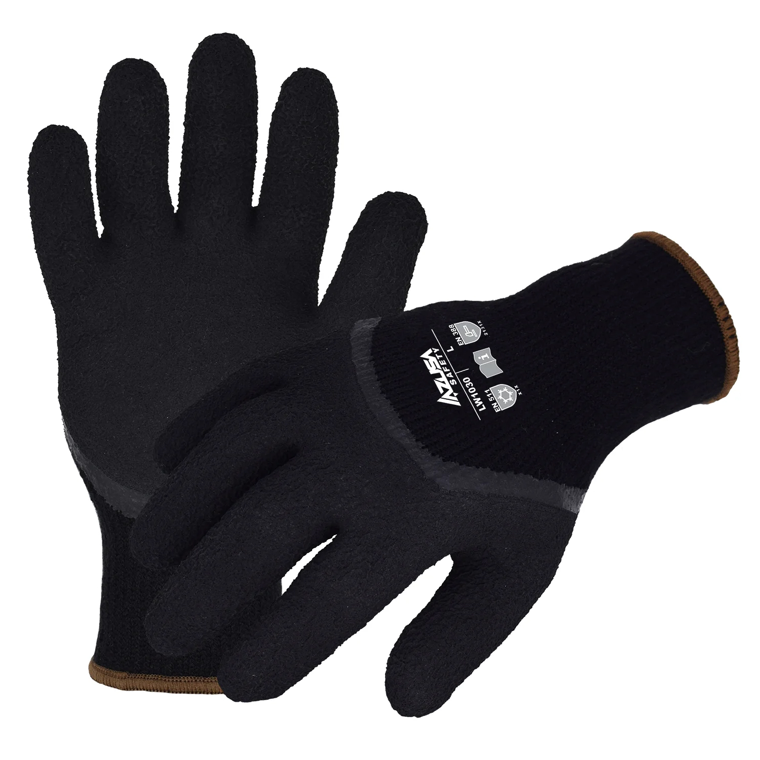 Azusa Safety Black Acrylic Winter Gloves with 3/4 Foam Latex Coating  L