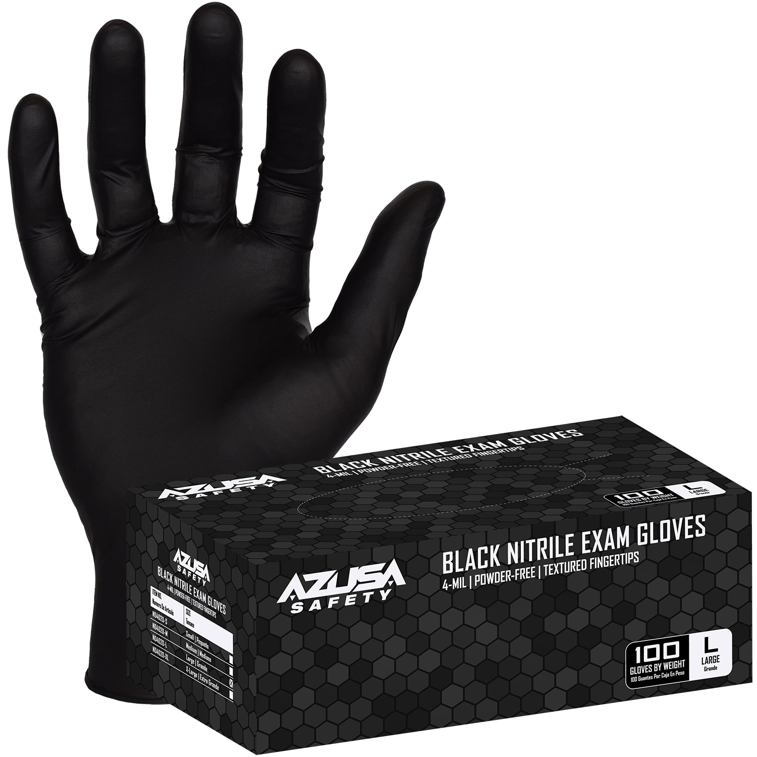 Azusa Safety Black Disposable Powder Free Nitrile Exam Gloves (100/BX) L