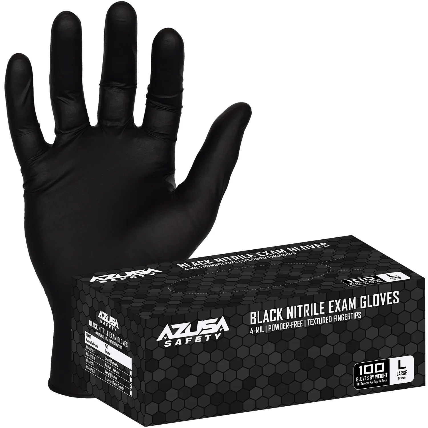 Azusa Safety Black Disposable Powder Free Nitrile Exam Gloves (100/BX) XL