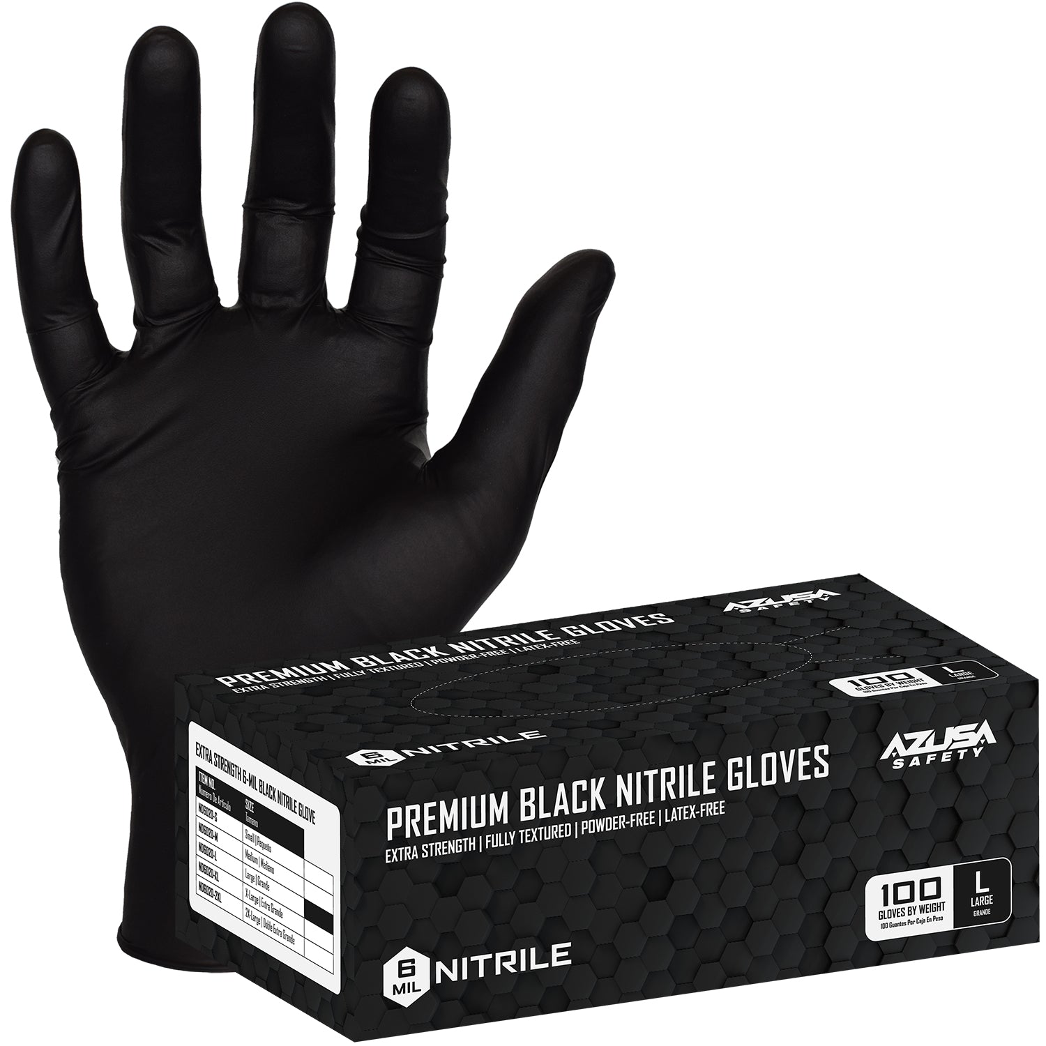 Azusa Safety Textured Black Disposable Powder Free Nitrile Exam Gloves (100/BX) 2XL