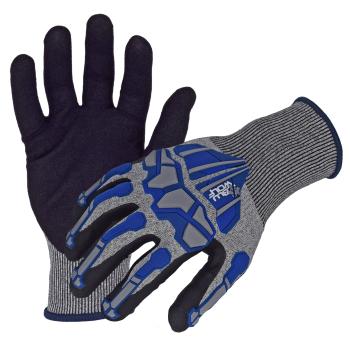 Azusa Safety BLUWOLF 18 Gauge HPPE Blended ANSI A4 Cut Resistant Gloves with Sandy Foam Nitrile Palm Coating and Finger/Knuckle Guards, L
