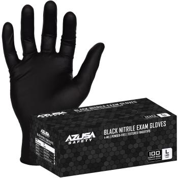 Azusa Safety Black Disposable Powder Free Nitrile Exam Gloves (100/BX) L