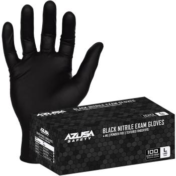 Azusa Safety Black Disposable Powder Free Nitrile Exam Gloves (100/BX) XL